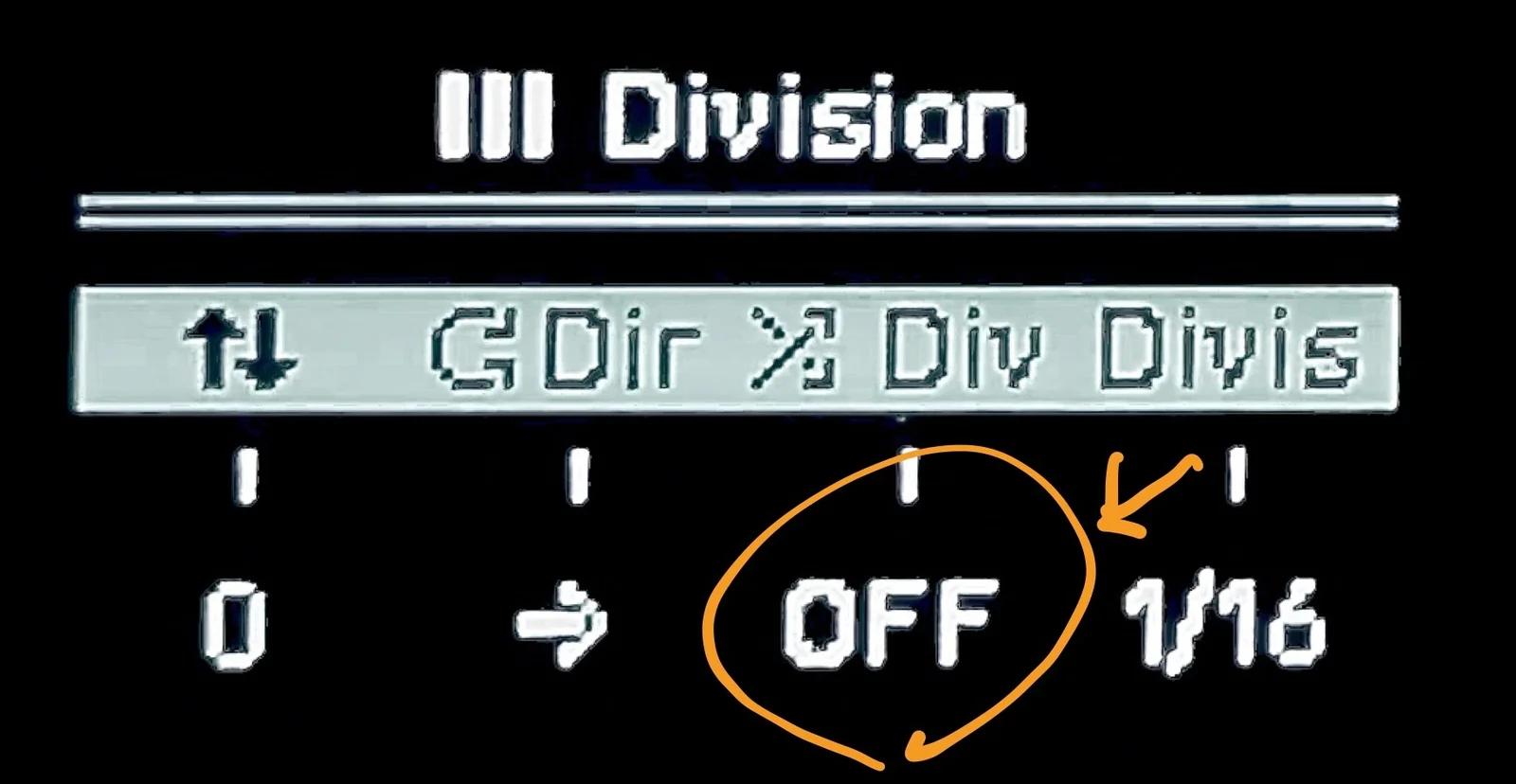 Display: Division menu, Div