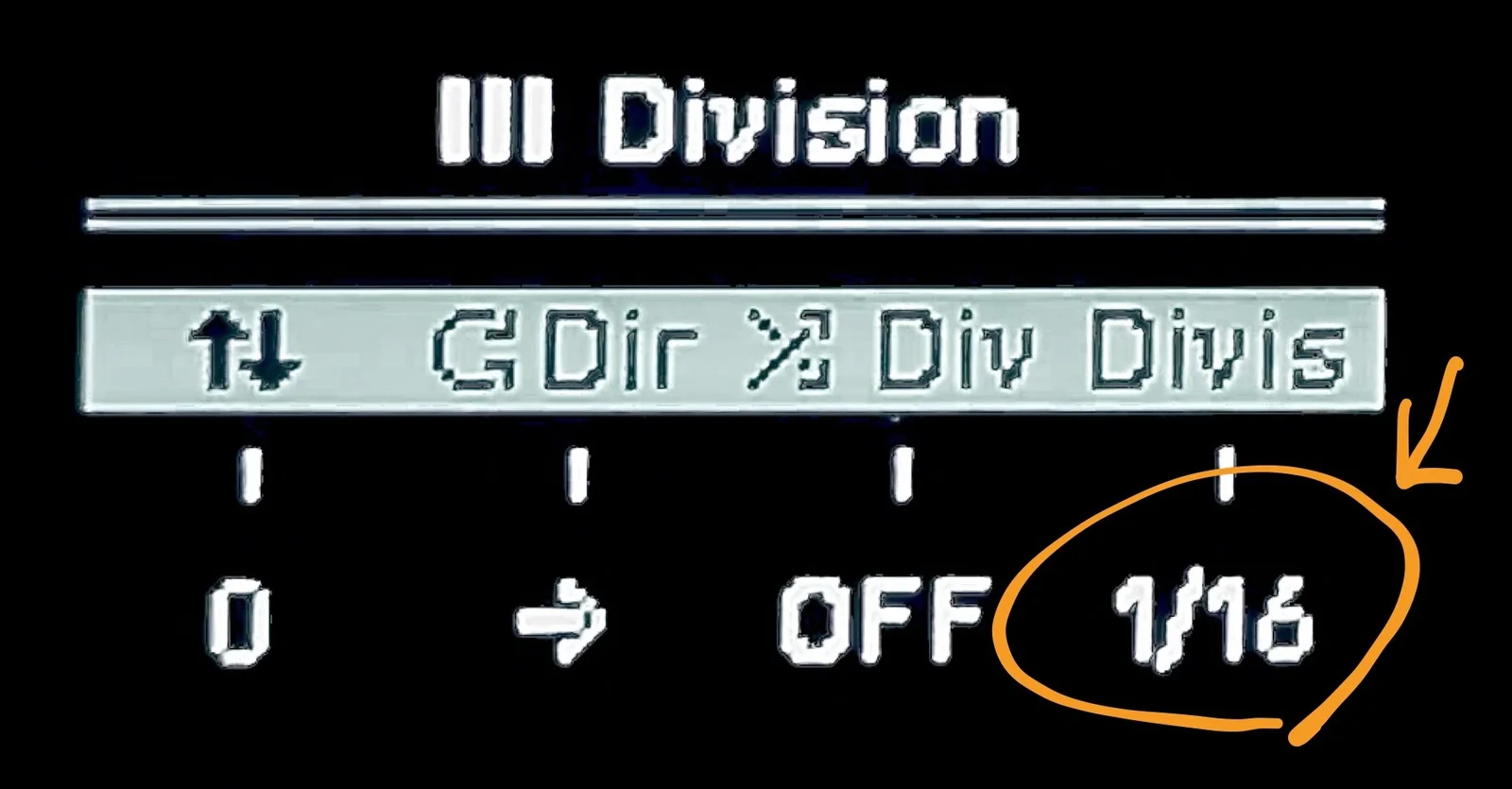 Display: Division menu, Divis