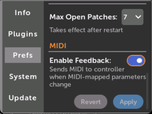 MIDIフィードバック設定
