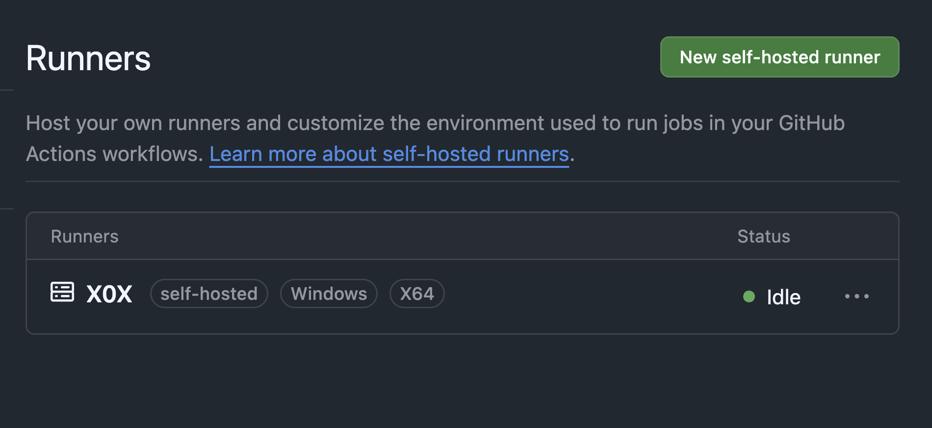 WindowsでRunner setupした画面