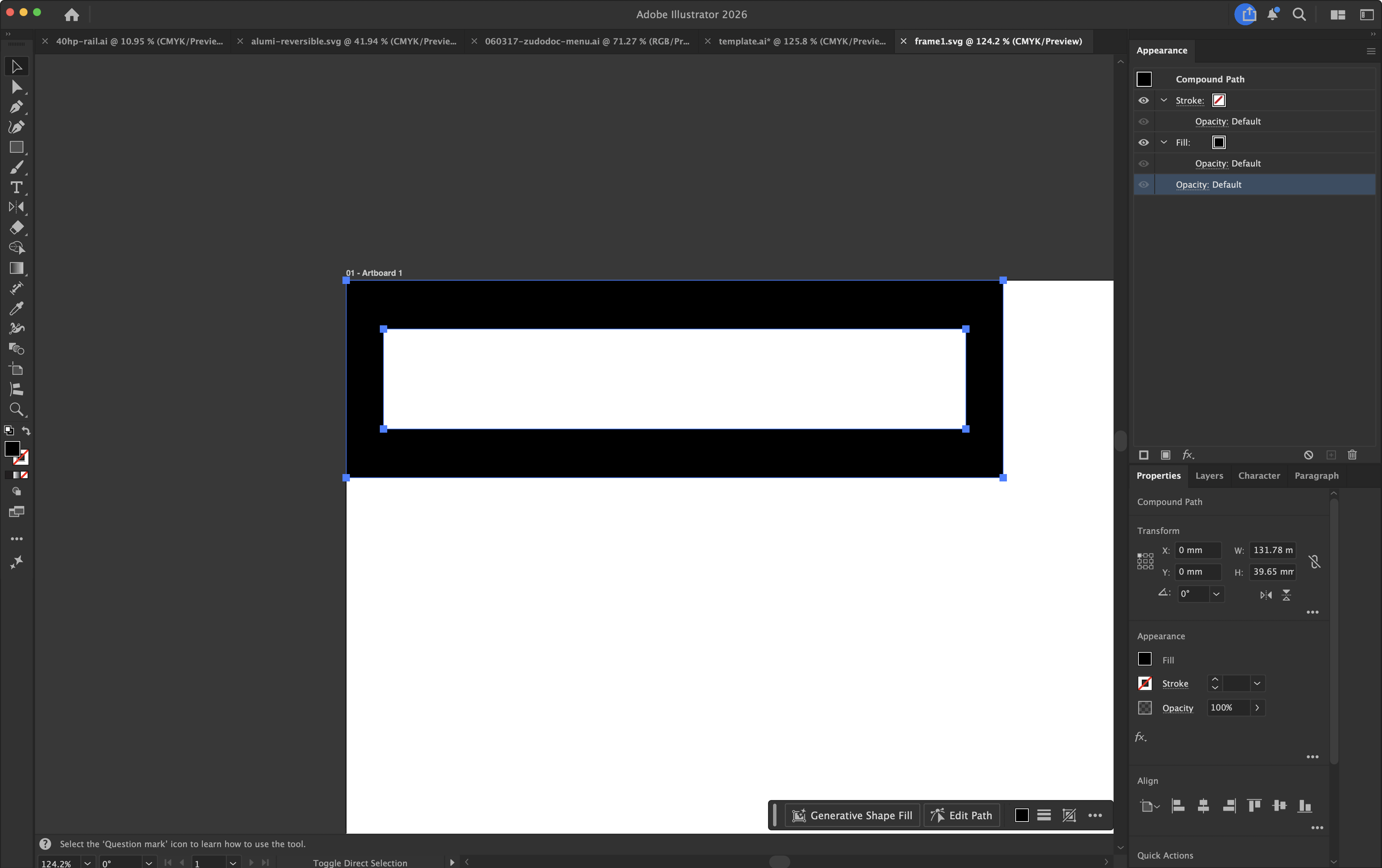 Illustratorでのcompound pathの表示。外枠の中に穴が正しく見えている